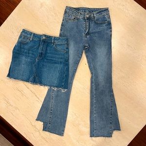 2 for $28 PacSun Mini skirt and Denim Bell Bottoms.